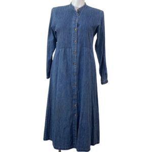 Vintage L.L.Bean Denim Pleat Front Midi Dress